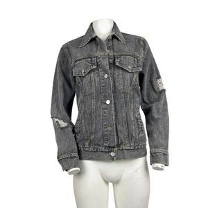 Oversized Washed Black Denim Jacket Distressed Washed Black NWT Size Small